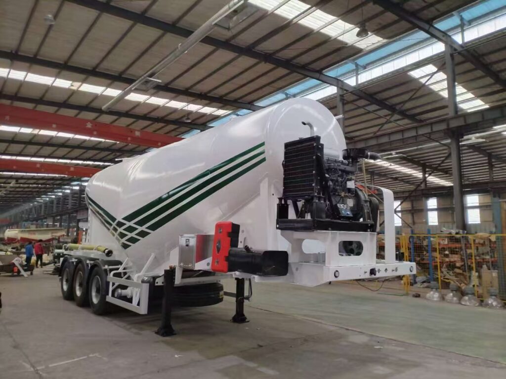  Front view of cement trailer showing auxiliary diesel engine and air compressor assembly