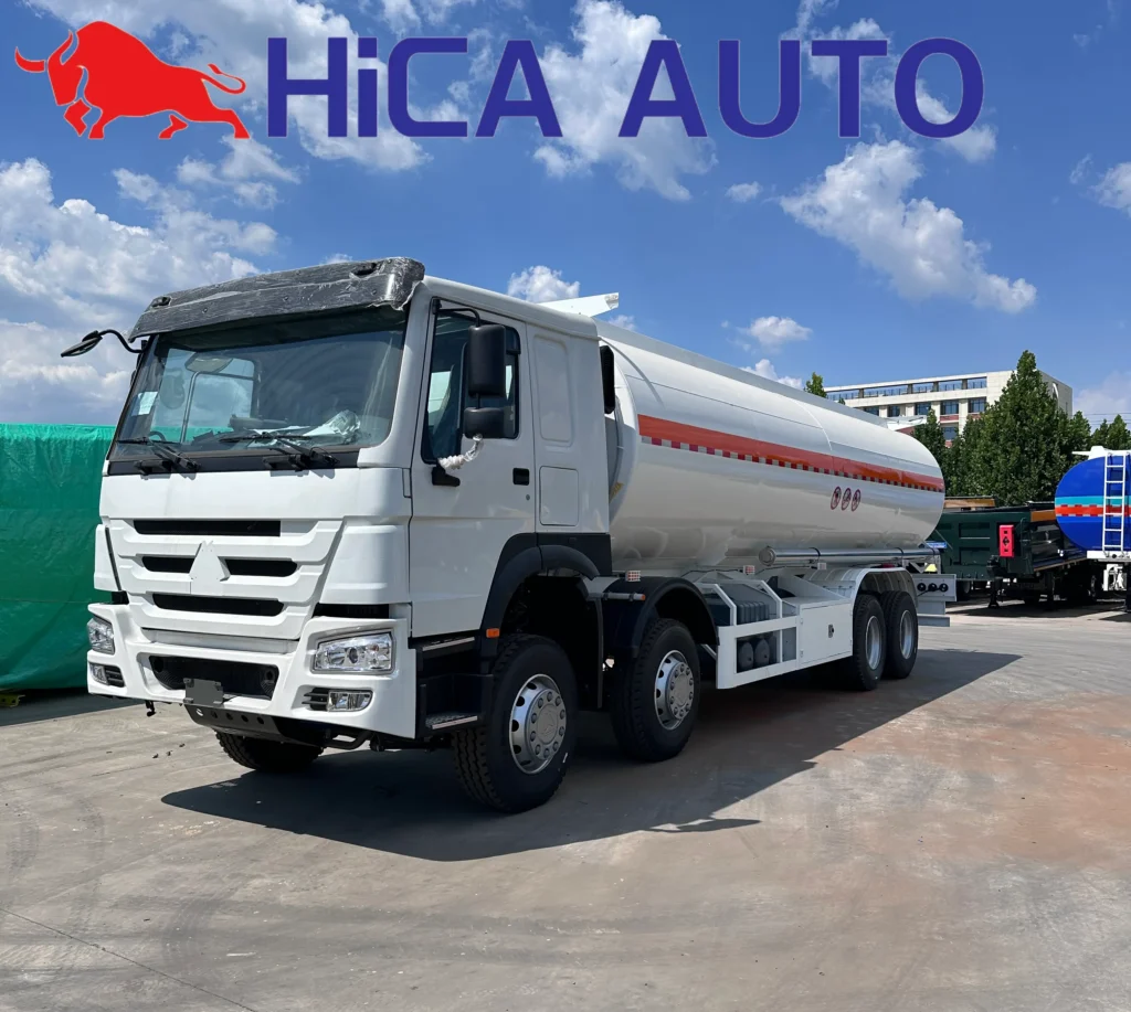 White HOWO 8x4 fuel tanker truck with 371HP engine for sale by HICA AUTO