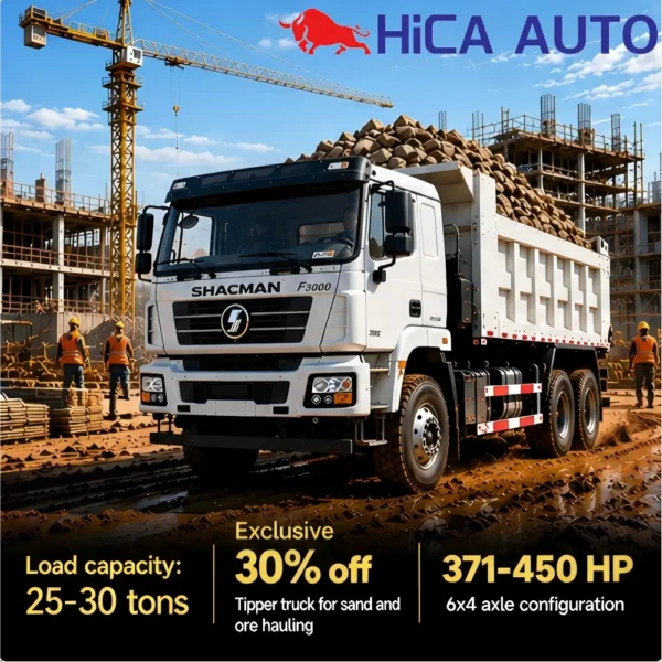 White SHACMAN F3000 6x4 dump truck tipper hauling ore with 25-30 tons load capacity