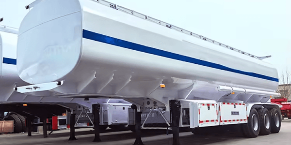 White 3 axle fuel liquid tanker semi trailer with blue stripe for export